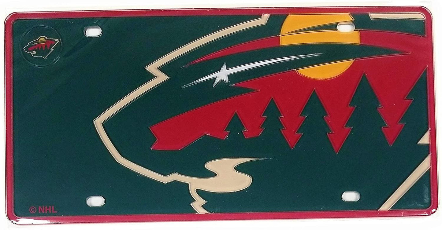 Minnesota Wild Premium Laser Cut Tag License Plate, Mega Logo, Mirrored Acrylic Inlaid, 6x12 Inch by Fielders Choice