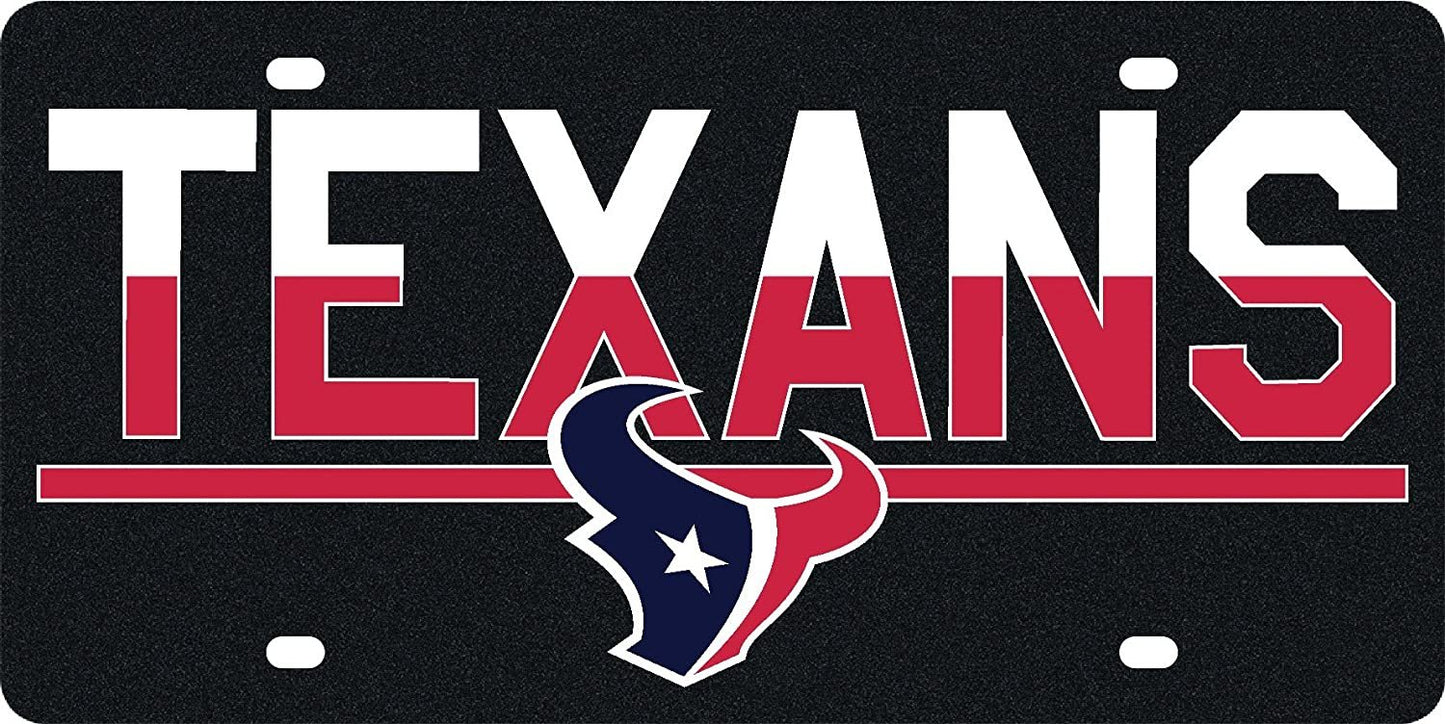 Houston Texans Premium Laser Cut Tag License Plate, Duo-Tone, Mirrored Acrylic Inlaid, 12x6 Inch by Fielders Choice