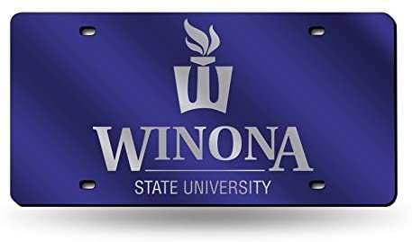 Winona State Warriors Premium Laser Cut Tag License Plate, Mirrored Acrylic Inlaid, 6x12 Inch by Fielders Choice