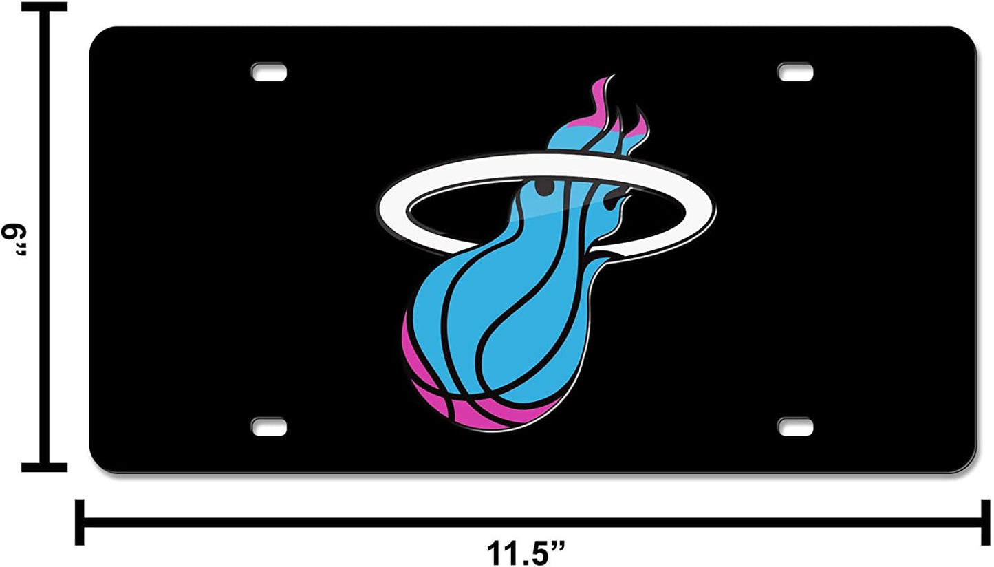 Miami Heat Premium Laser Cut Tag License Plate, City Lights, Black Mirrored Acrylic Inlaid, 12x6 Inch by Fielders Choice