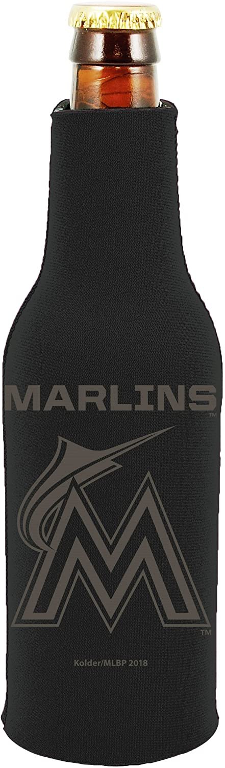 Miami Marlins 2-Pack Tonal Black Design Zipper Bottle Beverage Insulator Neoprene Holder Baseball by Fielders Choice