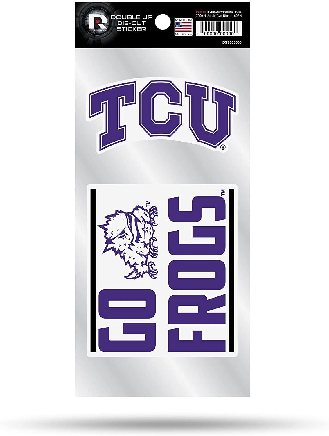 Texas Christian University Horned Frogs TCU 2-Piece Double Up Die Cut Sticker Decal Sheet, 4x8 Inch by Fielders Choice