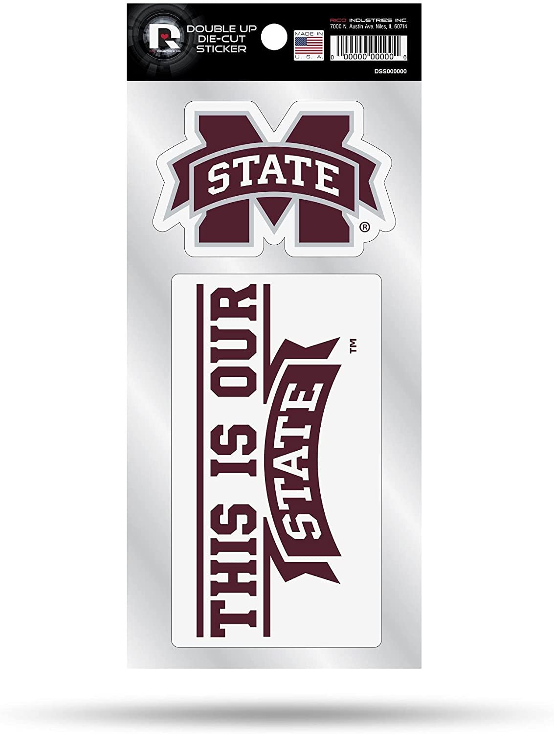 Mississippi State University Bulldogs 2-Piece Double Up Die Cut Sticker Decal Sheet, 4x8 Inch by Fielders Choice