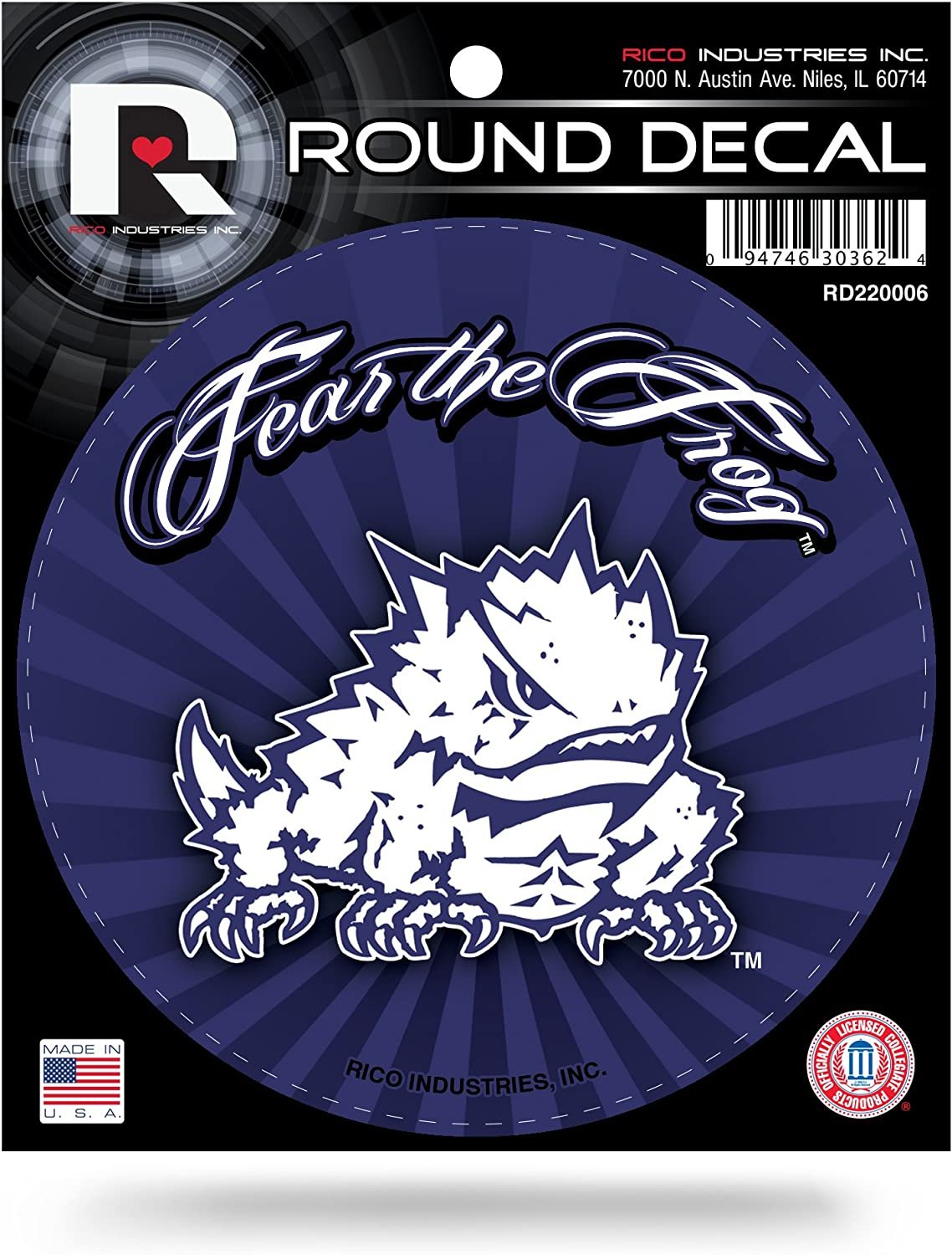 Texas Christian University Horned Frogs TCU 4 Inch Round Sticker Decal Flat Vinyl Full Adhesive Backing by Fielders Choice