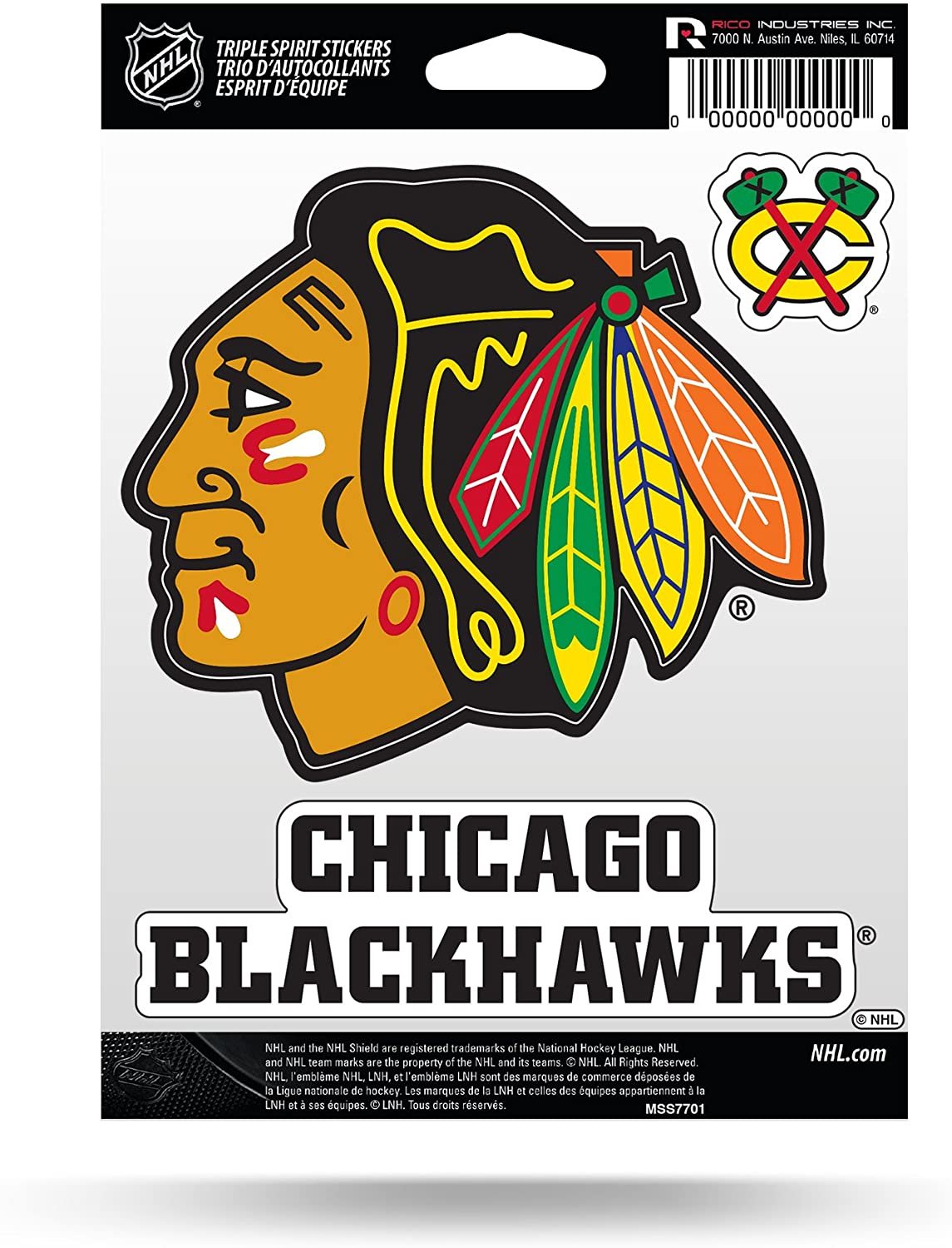 Rico MSS7701 NHL Chicago Blackhawks Triple Spirit Stickers, Black/Red/Yellow/Green, One Size by Fielders Choice