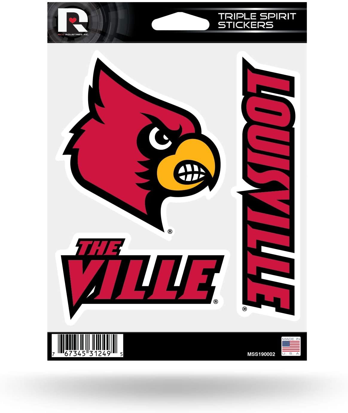 NCAA Rico Industries Die Cut 3-Piece Triple Spirit Sticker Sheet, Louisville Cardinals by Fielders Choice