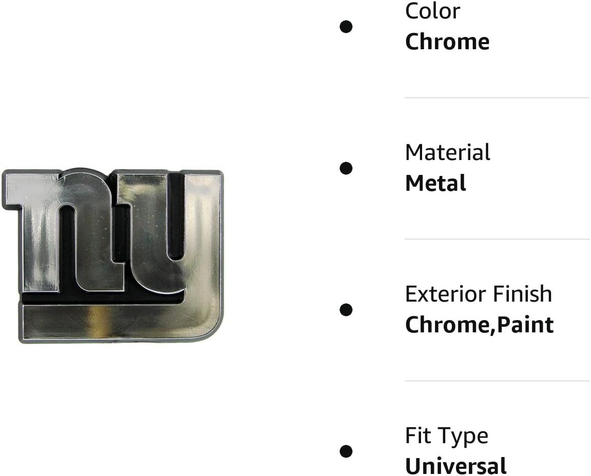 New York Giants Silver Chrome Color Auto Emblem Molded Raised Adhesive Tape Backing by Fielders Choice