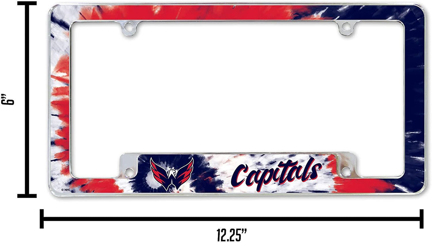 Washington Capitals Metal License Plate Frame Chrome Tag Cover Tie Dye Design 6x12 Inch by Fielders Choice