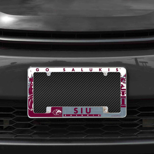 Southern Illinois University Salukis Metal License Plate Frame Chrome Tag Cover, All Over Design, 6x12 Inch by Fielders Choice