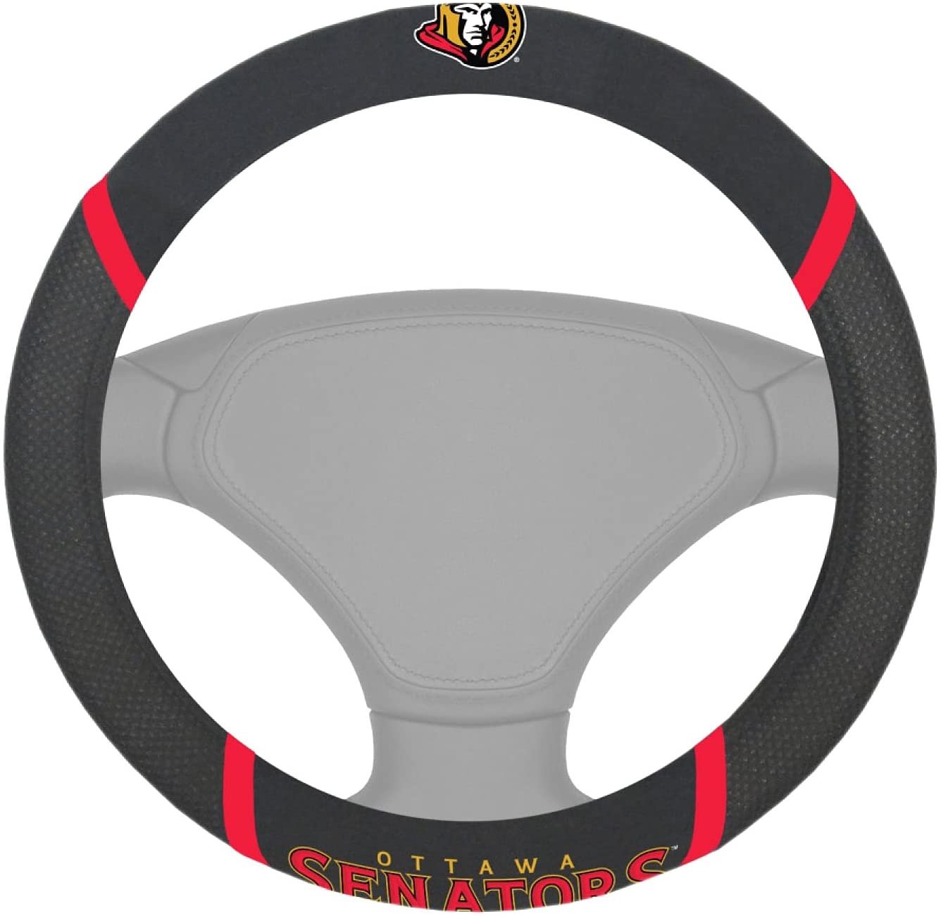 Ottawa Senators Steering Wheel Cover Premium Embroidered Black 15 Inch by Fielders Choice