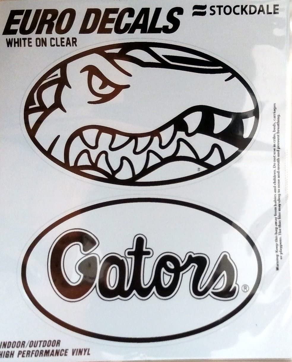 University of Florida Gators 2-Piece White and Clear Euro Decal Sticker Set, 4x2.5 Inch Each by Fielders Choice