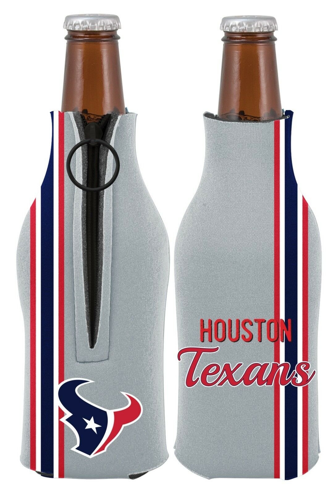 Houston Texans 2-PACK Zipper BOTTLE Retro THROWBACK Koozie Neoprene Football by Fielders Choice