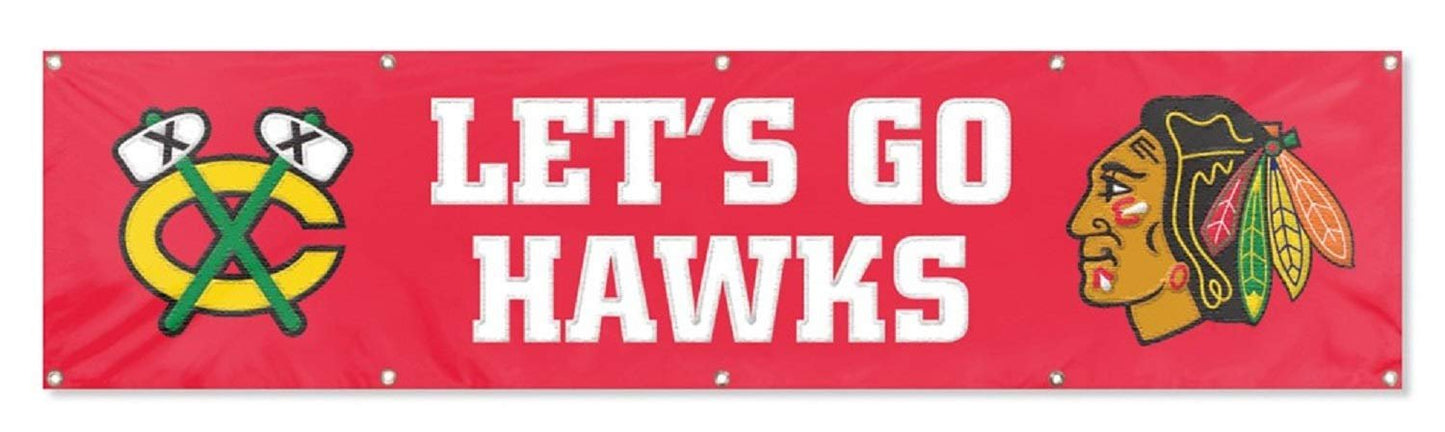 Chicago Blackhawks Huge 8x2 Foot Premium Banner Flag Embroidered Applique Outdoor House by Fielders Choice