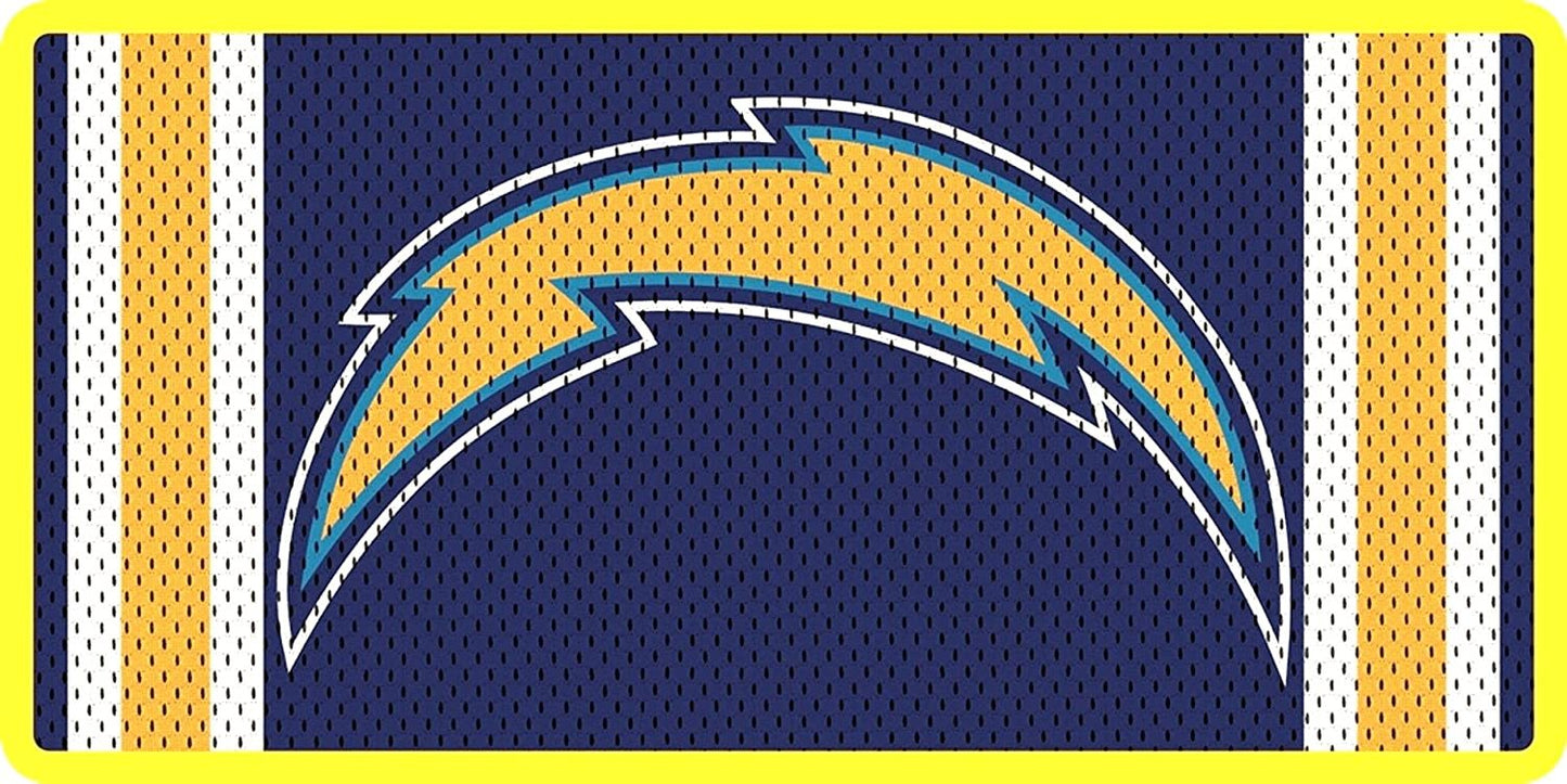 Los Angeles Chargers Premium Laser Cut Tag License Plate, Jersey Design, Mirrored Acrylic Inlaid, 6x12 Inch by Fielders Choice