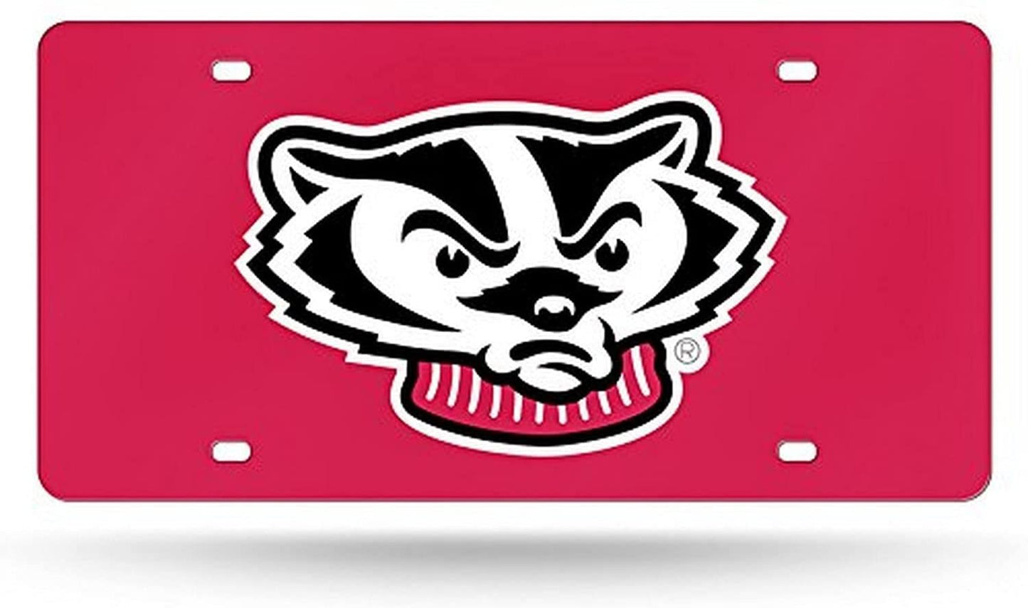 University of Wisconsin Badgers Premium Laser Cut Tag License Plate, Mirrored Acrylic Inlaid, Red, 12x6 Inch by Fielders Choice