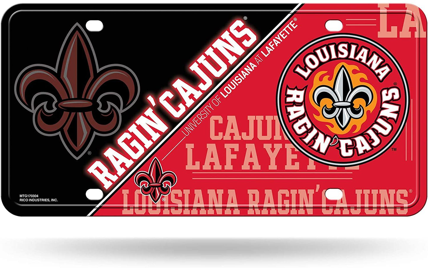 University of Louisiana Lafayette Raging Cajuns Metal Auto Tag License Plate, Split Design, 6x12 Inch by Fielders Choice
