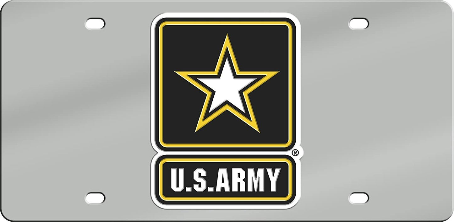 United States Army Military Premium Laser Cut Tag License Plate, Mirrored Acrylic Inlaid, 6x12 Inch by Fielders Choice