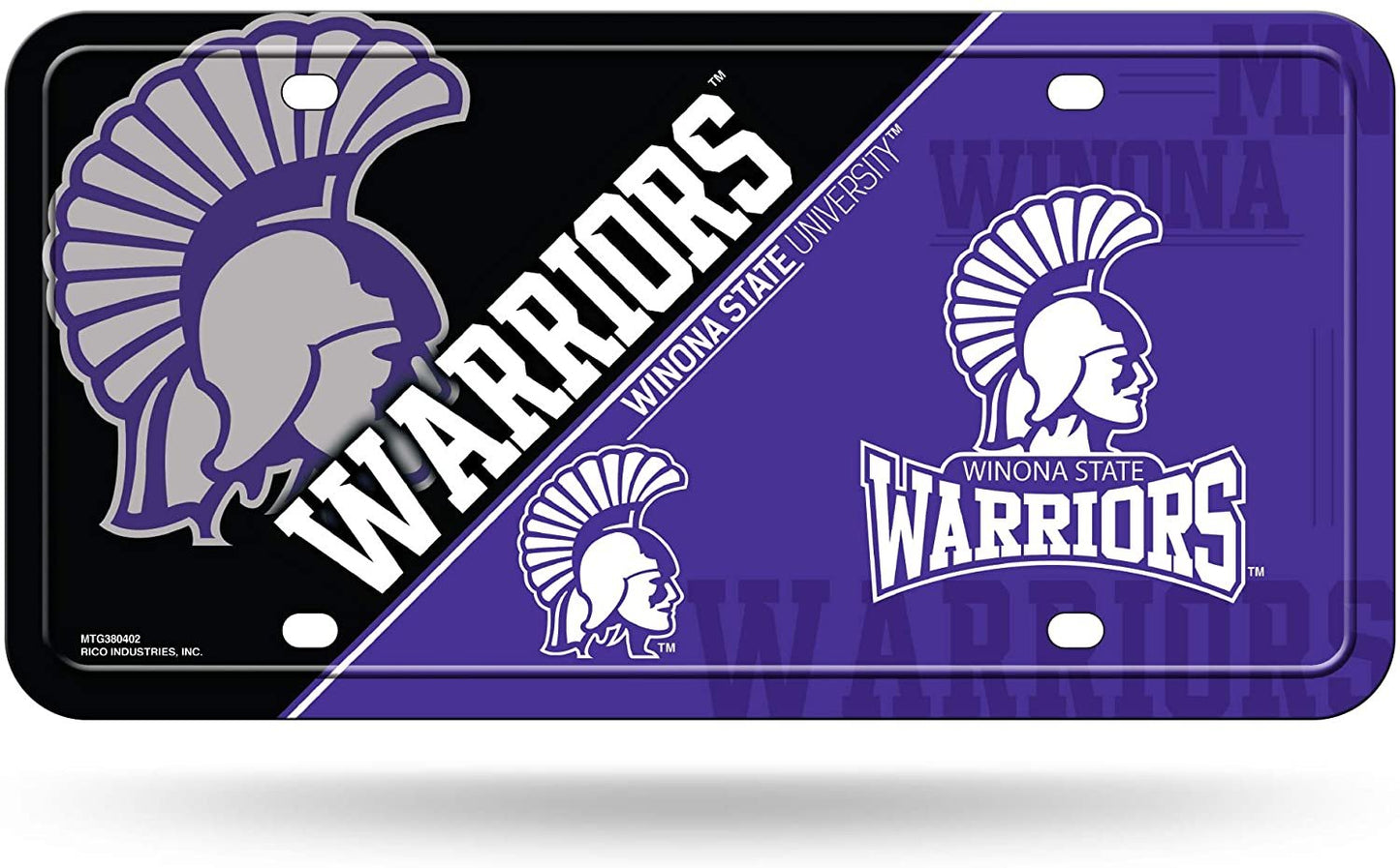 Winona State University Warriors Metal Auto Tag License Plate, Split Design, 6x12 Inch by Fielders Choice