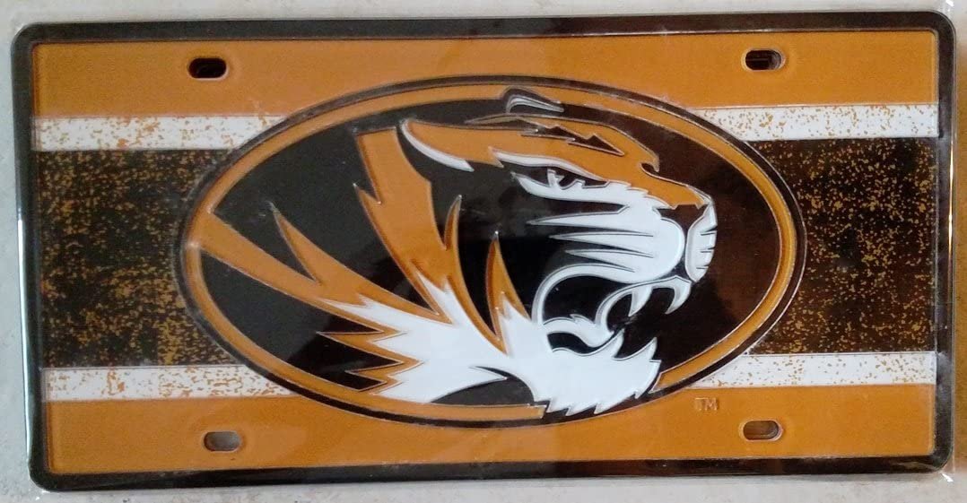 University of Missouri Tigers Premium Laser Cut Tag License Plate, Vintage Design, Mirrored Acrylic Inlaid, 6x12 Inch by Fielders Choice