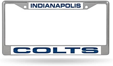 Indianapolis Colts Metal License Plate Frame Chrome Tag Cover, Laser Acrylic Mirrored Inserts, 12x6 Inch by Fielders Choice