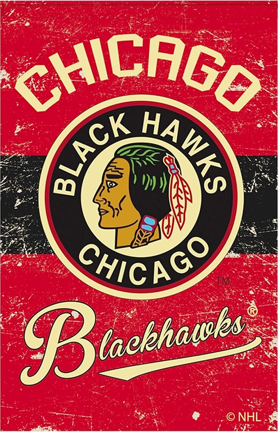 Chicago Blackhawks EG Vintage Retro Banner Premium 2-Sided 28x44 House Flag Hockey by Fielders Choice