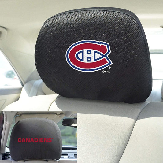 Montreal Canadiens Pair of Premium Auto Head Rest Covers, Embroidered, Black Elastic, 14x10 Inch by Fielders Choice