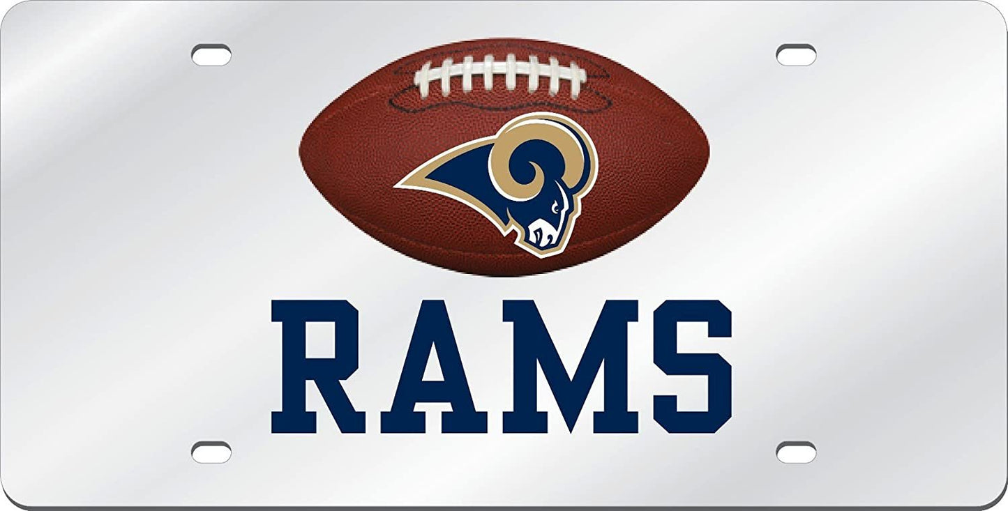 Los Angeles Rams Premium Laser Cut Tag License Plate, Football, Mirrored Acrylic Inlaid, 6x12 Inch by Fielders Choice