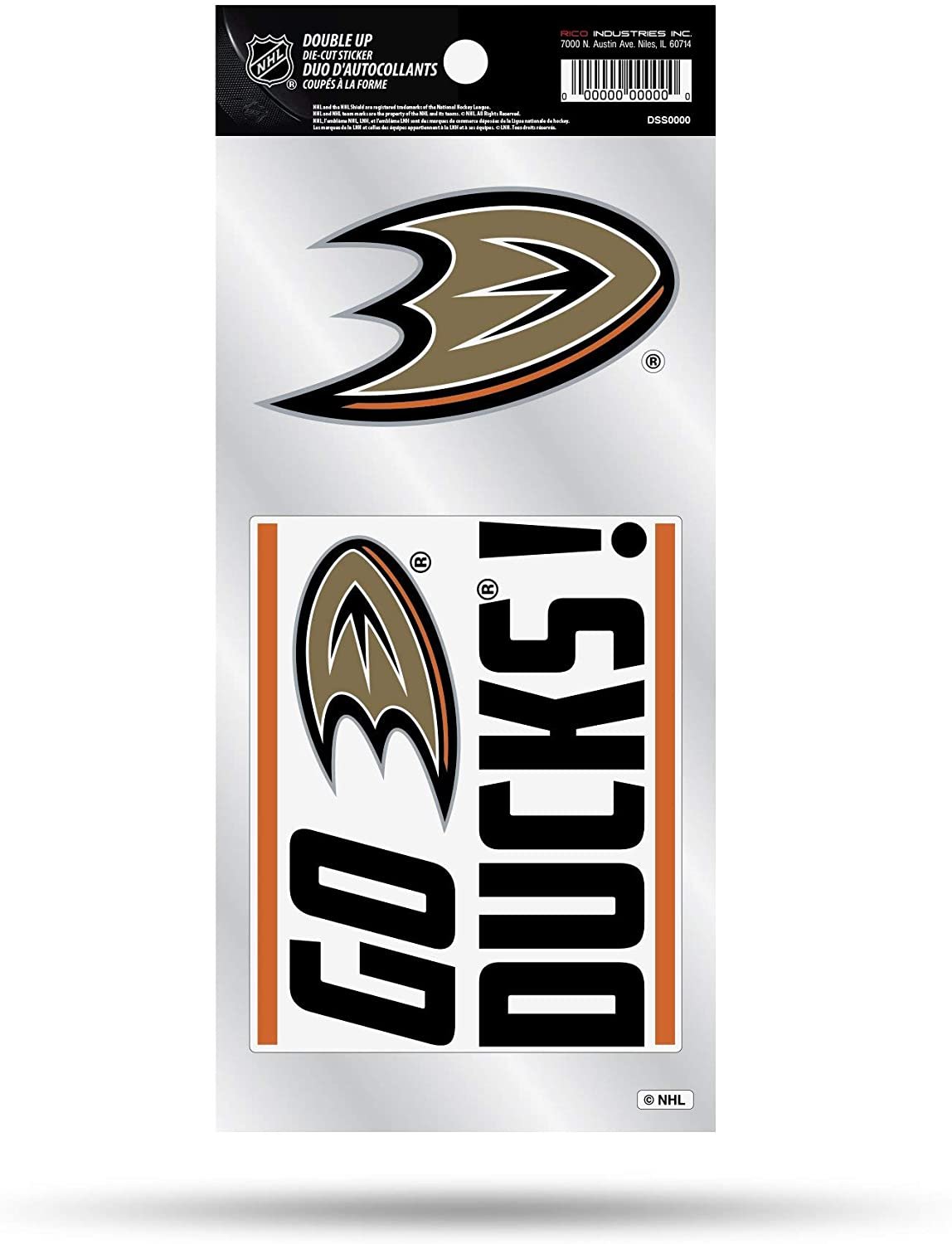 Anaheim Ducks 2-Piece Double Up Die Cut Sticker Decal Sheet, 4x8 Inch by Fielders Choice