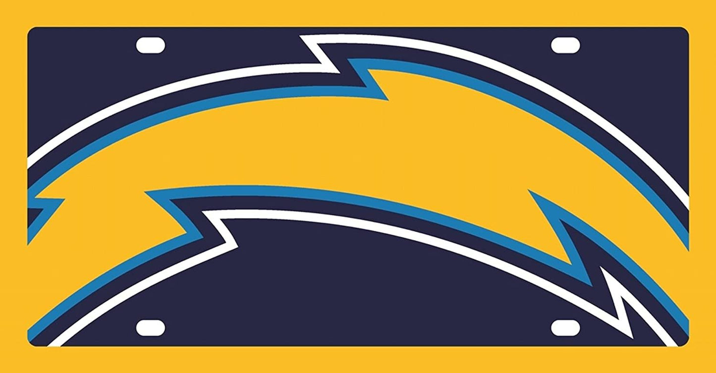Los Angeles Chargers Premium Laser Cut Tag License Plate, Mirrored Acrylic Inlaid, Mega Logo, 12x6 Inch by Fielders Choice