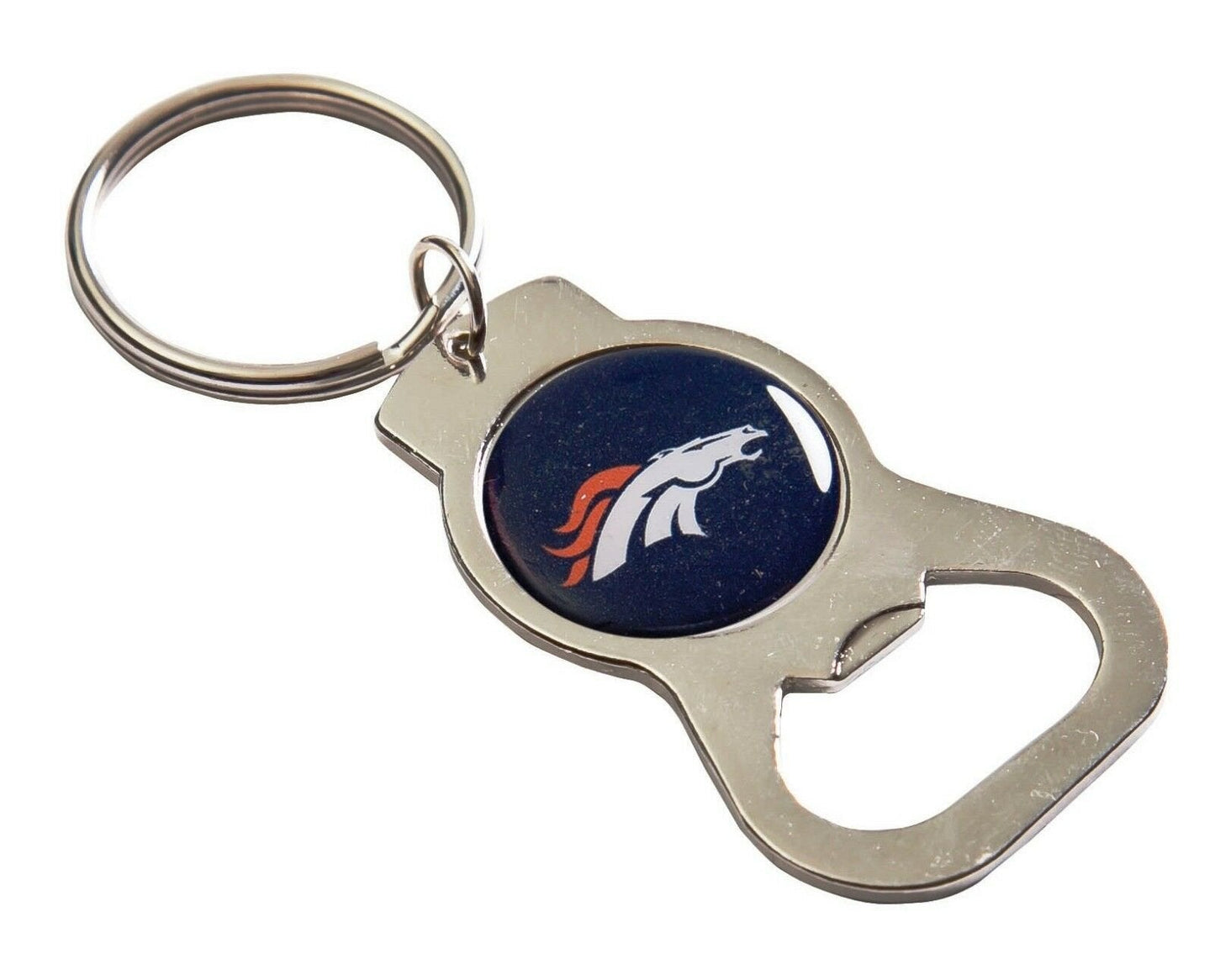 Denver Broncos Premium Solid Metal Bottle Opener Keychain, Silver Key Ring, Team Logo by Fielders Choice