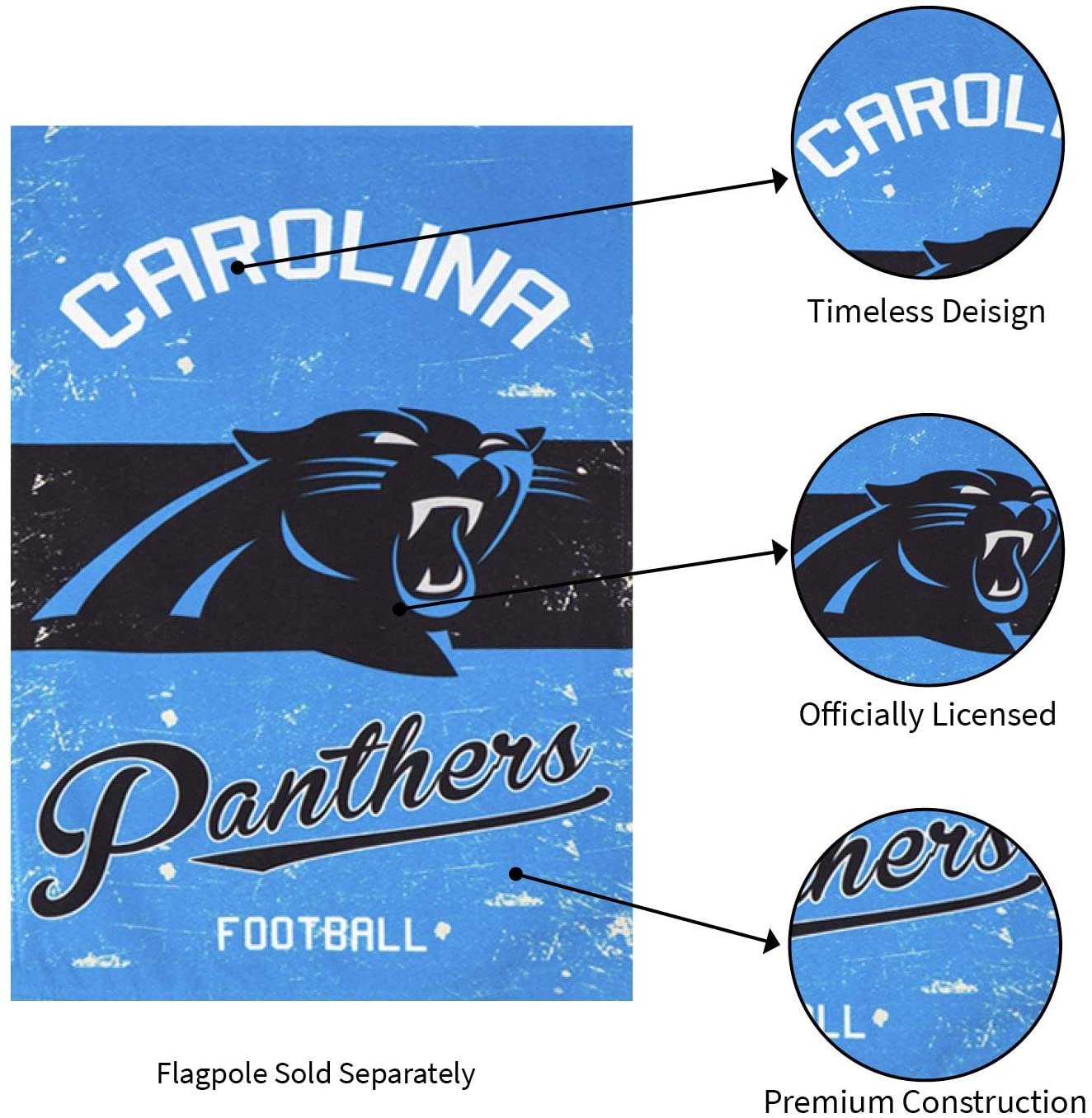 Carolina Panthers Premium Garden Flag Banner, Double Sided, Linen, Vintage Style, 13x18 Inch by Fielders Choice