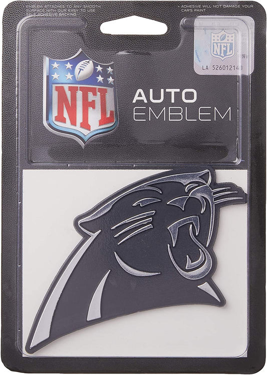 Carolina Panthers Auto Emblem, Silver Chrome Color, Raised Molded Plastic, 3.5 Inch, Adhesive Tape Backing by Fielders Choice