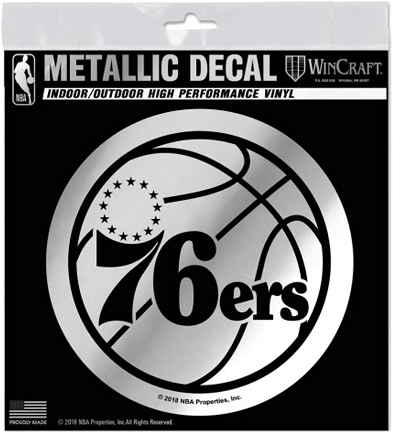 Philadelphia 76ers 6 Inch Decal Sticker, Metallic Chrome Shimmer Design by Fielders Choice
