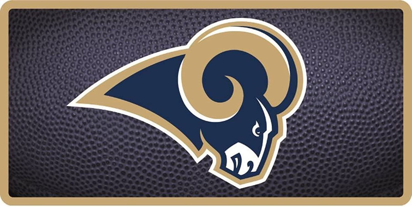 Loa Angeles Rams Premium Laser Cut Tag License Plate, Team Ball Design, Mirrored Acrylic Inlaid, 6x12 Inch by Fielders Choice