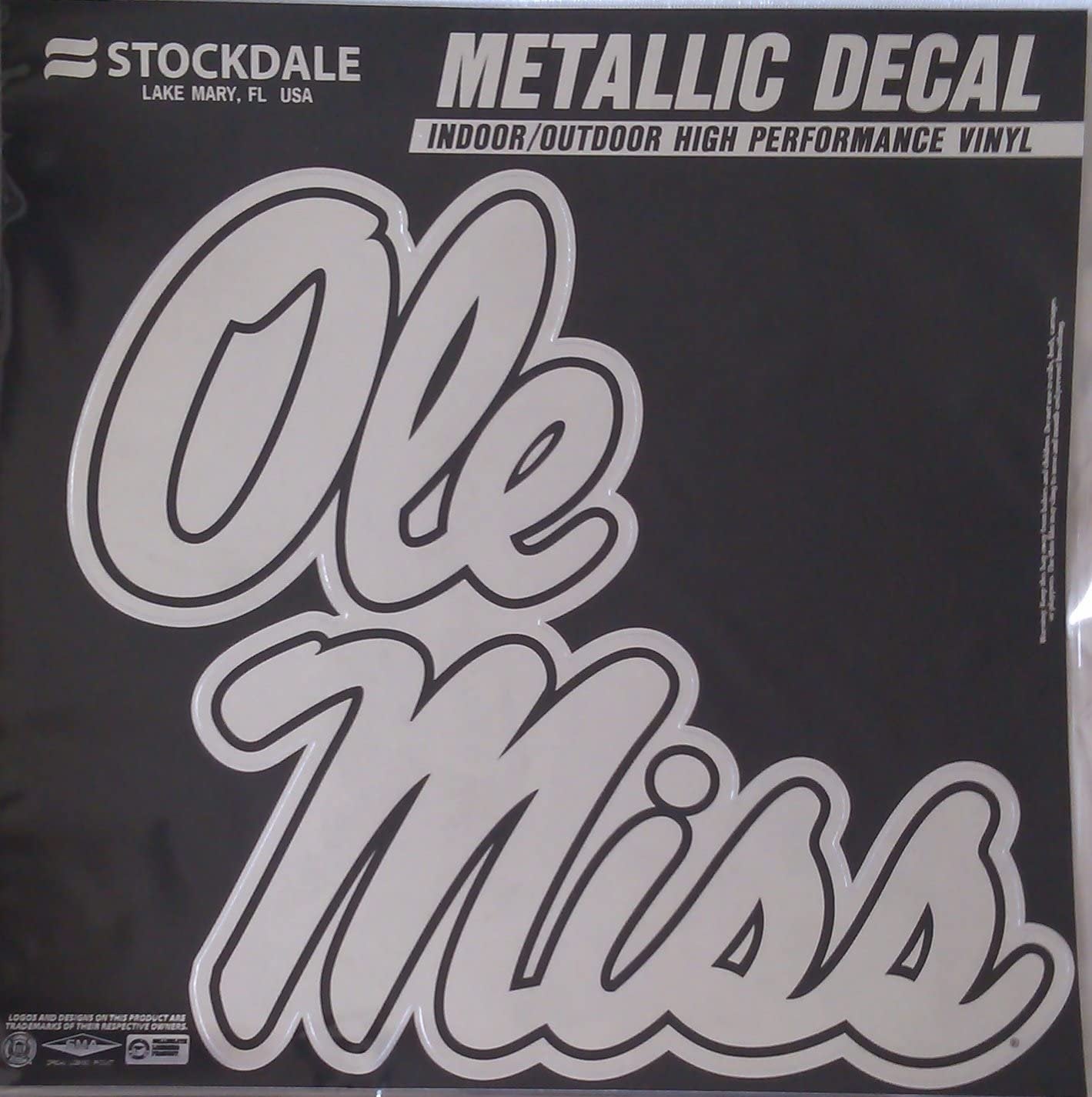 University of Mississippi Rebels Ole Miss 12 Inch Decal Sticker, Metallic Chrome Shimmer Design by Fielders Choice
