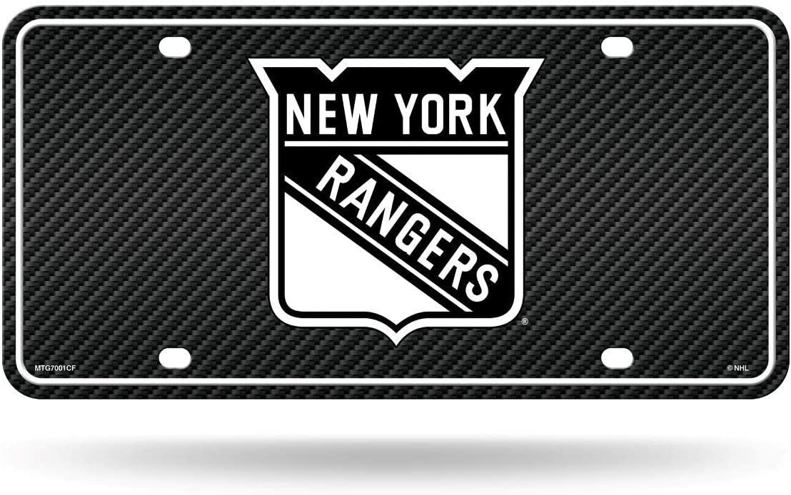 New York Rangers Metal Auto Tag License Plate, Carbon Fiber Design, 6x12 Inch by Fielders Choice