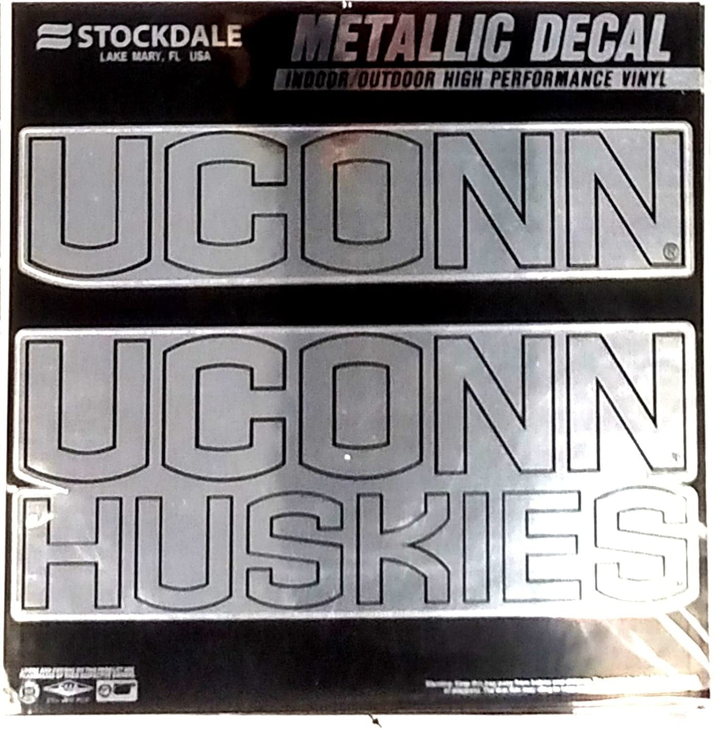 University of Connecticut Huskies Uconn 6 Inch Decal Sticker, Metallic Chrome Shimmer Design by Fielders Choice