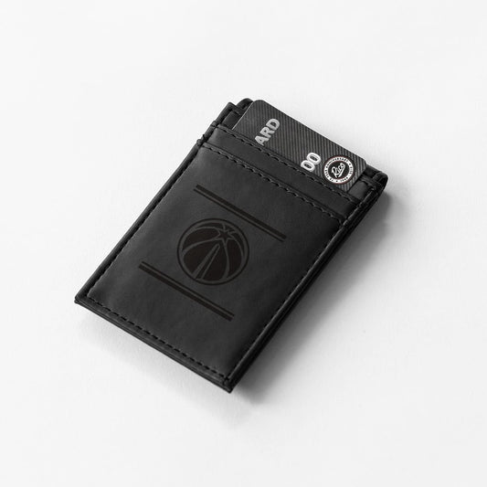 Washington Wizards Premium Black Leather Wallet, Front Pocket Magnetic Money Clip, Laser Engraved, Vegan by Fielders Choice