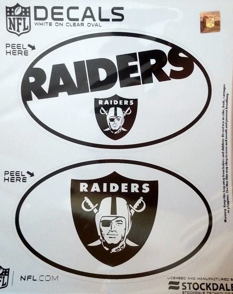 Las Vegas Raiders 2-Piece White and Clear Euro Decal Sticker Set, 4x2.5 Inch Each by Fielders Choice