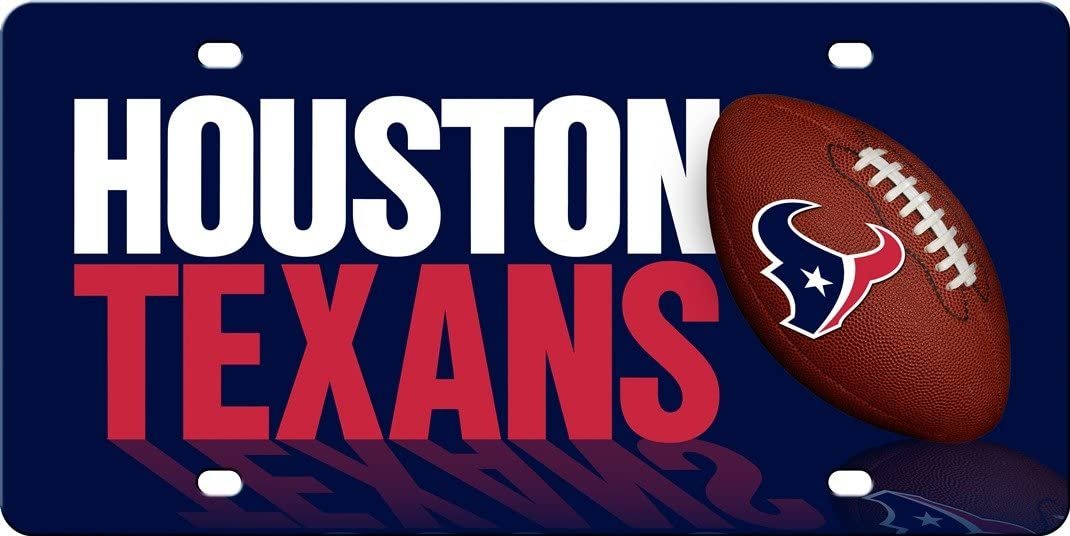 Houston Texans Premium Laser Tag License Plate, Football, Mirrored Acrylic Printed, 6x12 Inch by Fielders Choice