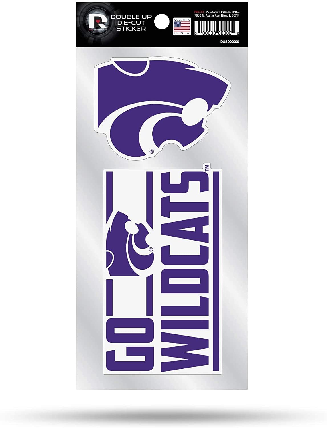 Kansas State University Wildcats 2-Piece Double Up Die Cut Sticker Decal Sheet, 4x8 Inch by Fielders Choice