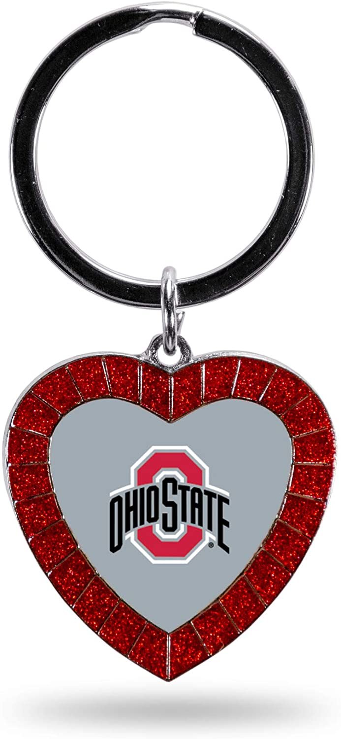 Ohio State University Buckeyes Keychain Rhinestone Heart Colored, Red, 3-inches in length by Fielders Choice