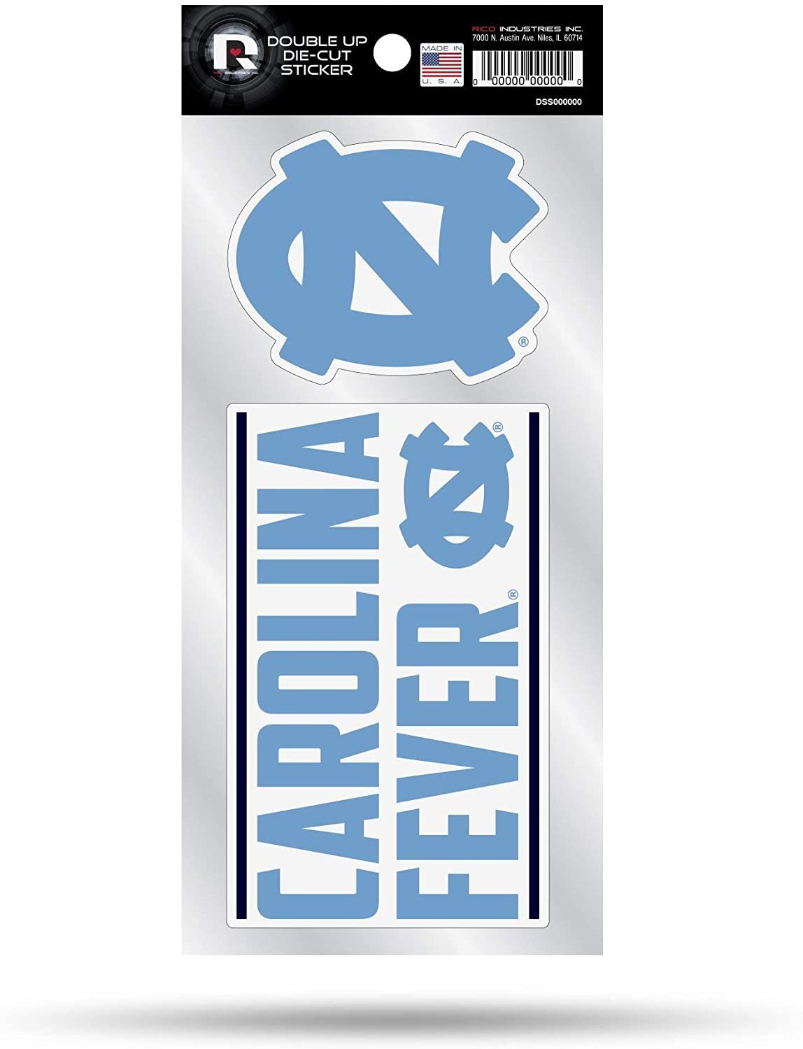 University of North Carolina Tar Heels 2-Piece Double Up Die Cut Sticker Decal Sheet, 4x8 Inch by Fielders Choice