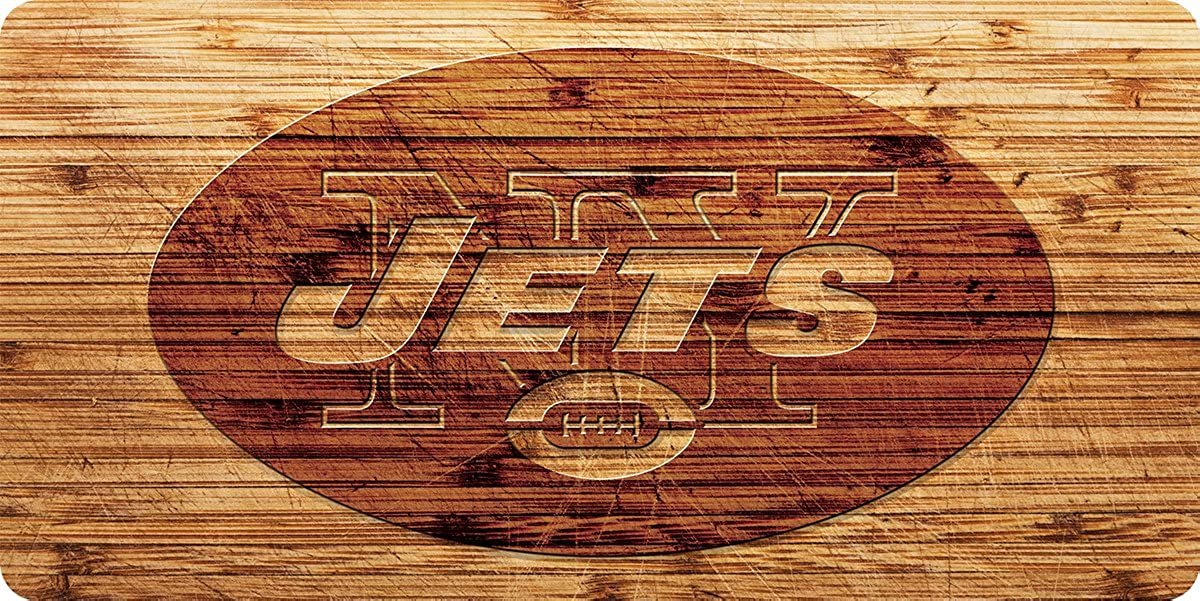 New York Jets Premium Laser Cut Tag License Plate, Woodgrain Design, Mirrored Acrylic Inlaid, 6x12 Inch by Fielders Choice