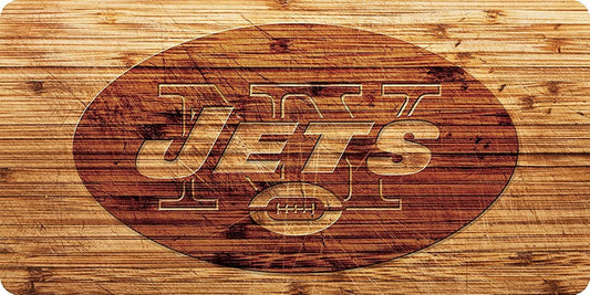 New York Jets Premium Laser Cut Tag License Plate, Woodgrain Design, Mirrored Acrylic Inlaid, 6x12 Inch by Fielders Choice