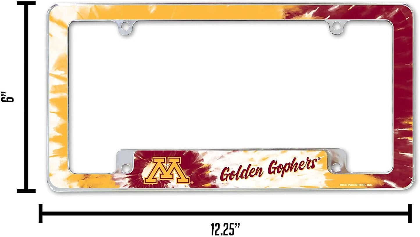 University of Minnesota Golden Gophers Metal License Plate Frame Chrome Tag Cover Tie Dye Design 6x12 Inch by Fielders Choice