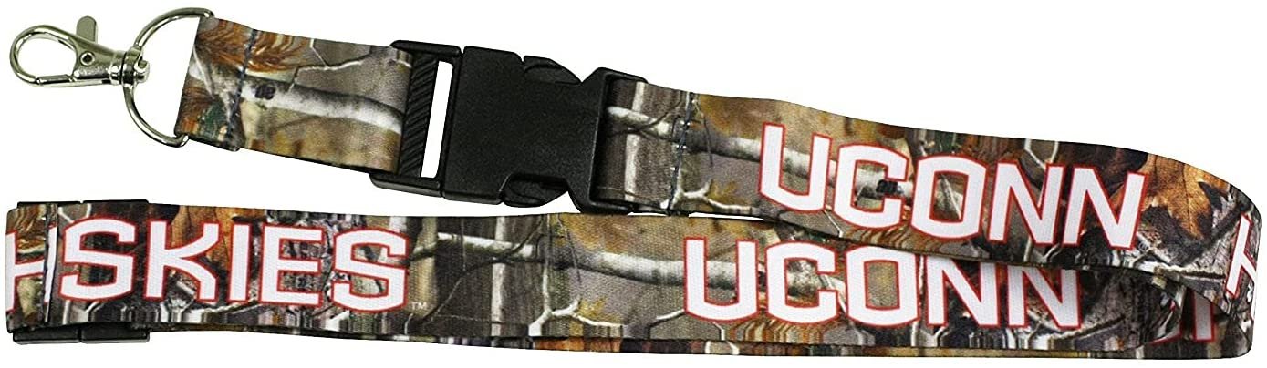 University of Connecticut Huskies Uconn Realtree Camo Lanyard Keychain Double Sided Breakaway Safety Design Adult 18 Inch by Fielders Choice