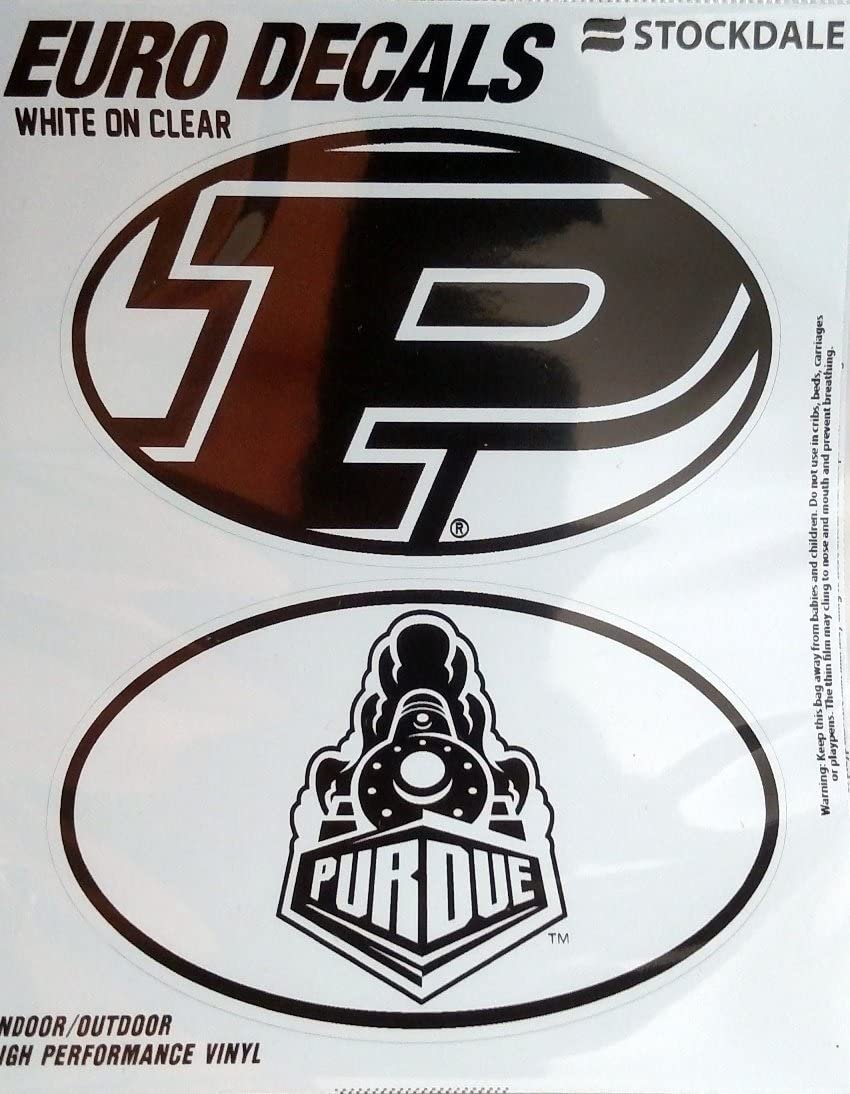 Purdue university Boilermakers 2-Piece White and Clear Euro Decal Sticker Set, 4x2.5 Inch Each by Fielders Choice