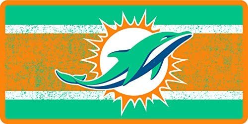 Miami Dolphins Premium Laser Cut Tag License Plate, Vintage Design, Mirrored Acrylic Inlaid, 6x12 Inch by Fielders Choice