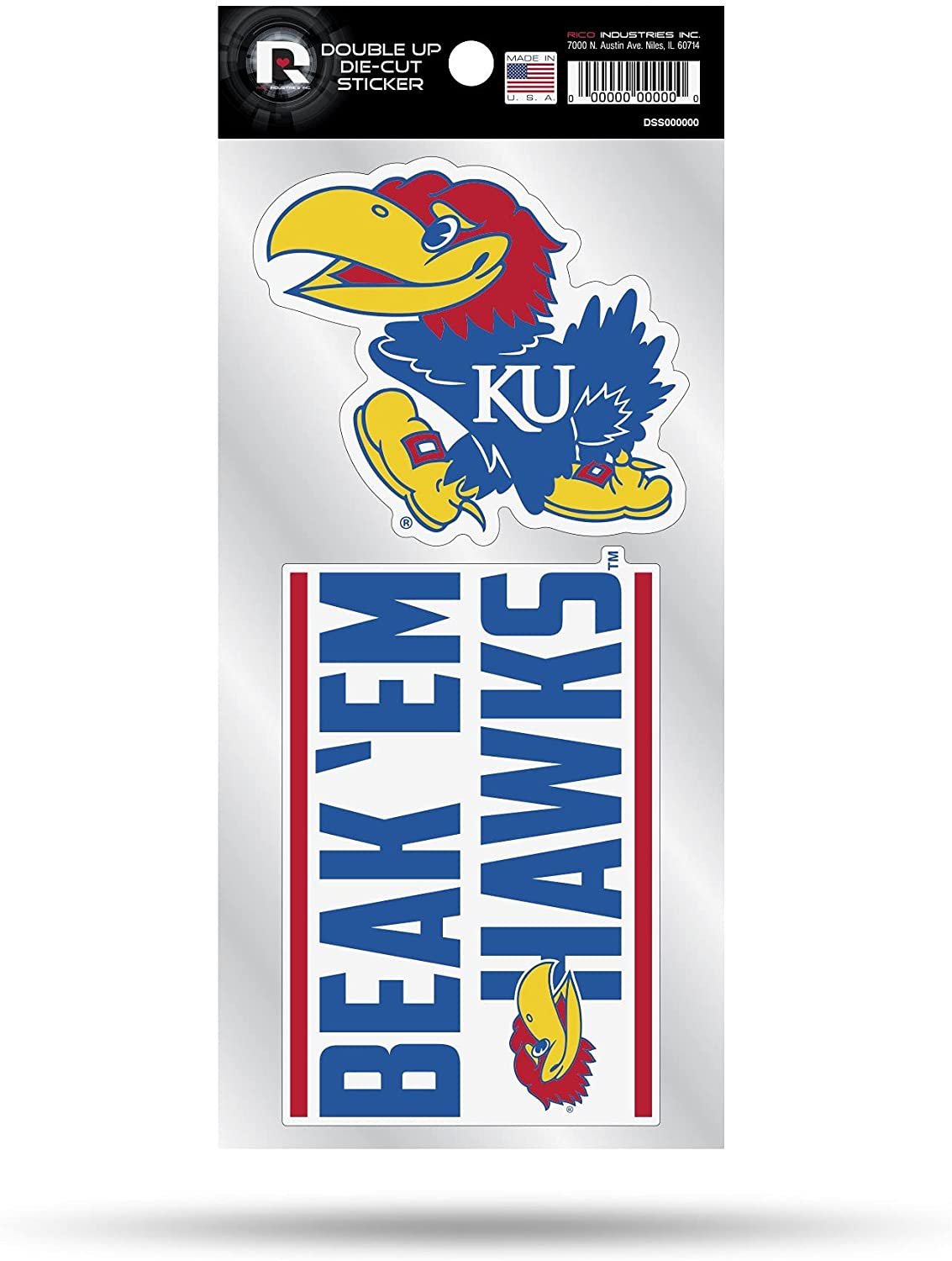 University of Kansas Jayhawks 2-Piece Double Up Die Cut Sticker Decal Sheet, 4x8 Inch by Fielders Choice